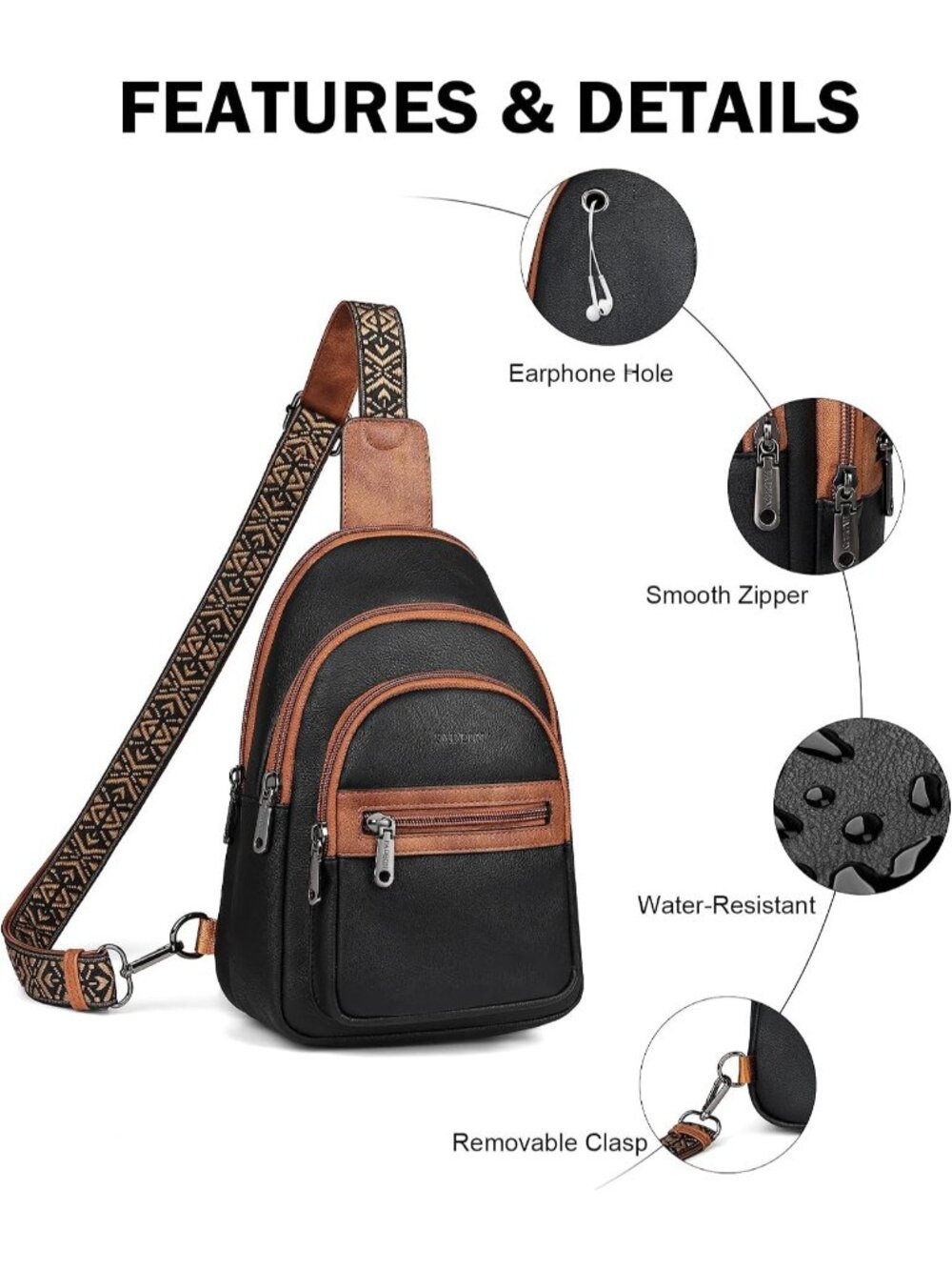 〽️Women's Black Brown Vegan Leather Anti Theft Sling Travel Purse Crossbody Bags - Picture 6 of 6